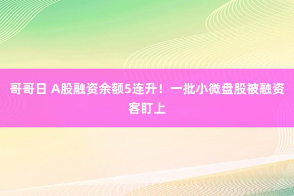 哥哥日 A股融资余额5连升！一批小微盘股被融资客盯上