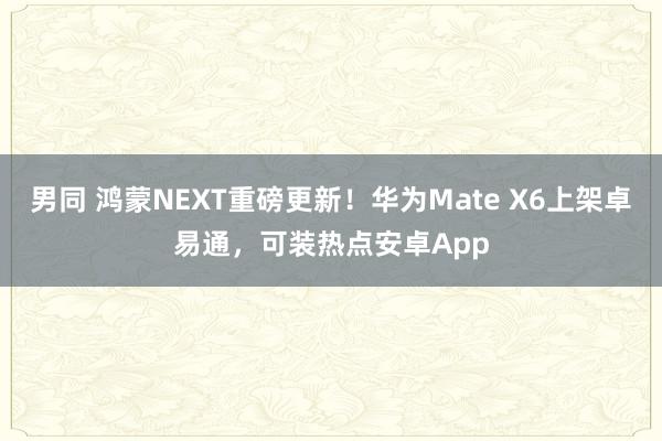 男同 鸿蒙NEXT重磅更新！华为Mate X6上架卓易通，可装热点安卓App
