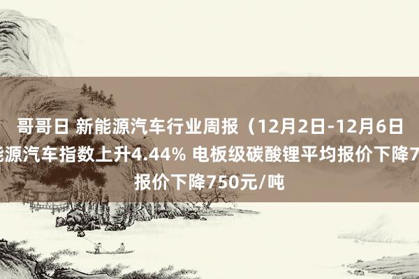 哥哥日 新能源汽车行业周报（12月2日-12月6日）：新能源汽车指数上升4.44% 电板级碳酸锂平均报价下降750元/吨