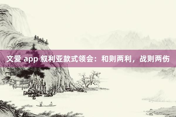文爱 app 叙利亚款式领会：和则两利，战则两伤