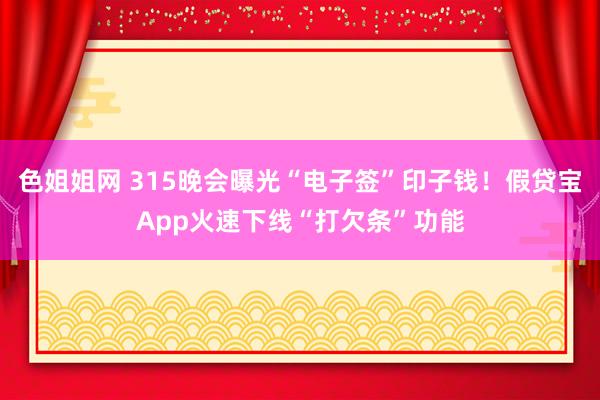色姐姐网 315晚会曝光“电子签”印子钱！假贷宝App火速下线“打欠条”功能