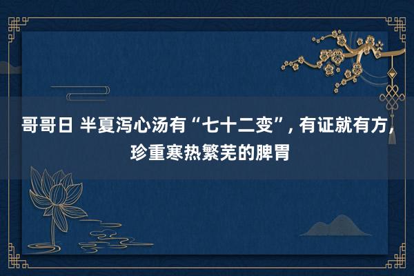 哥哥日 半夏泻心汤有“七十二变”， 有证就有方， 珍重寒热繁芜的脾胃