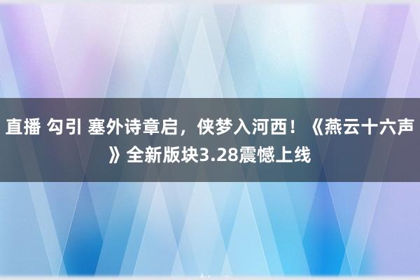 直播 勾引 塞外诗章启，侠梦入河西！《燕云十六声》全新版块3.28震憾上线