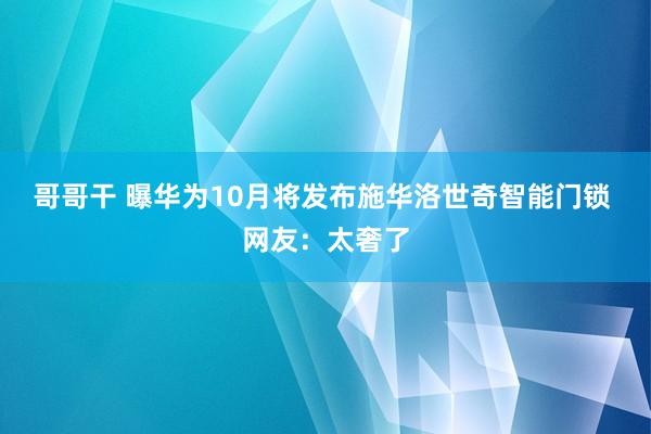 哥哥干 曝华为10月将发布施华洛世奇智能门锁 网友：太奢了